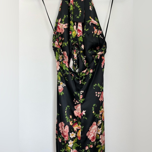 Reformation 4 Maddison Silk Halter Midi Dress Polina Black Floral - Picture 7 of 13